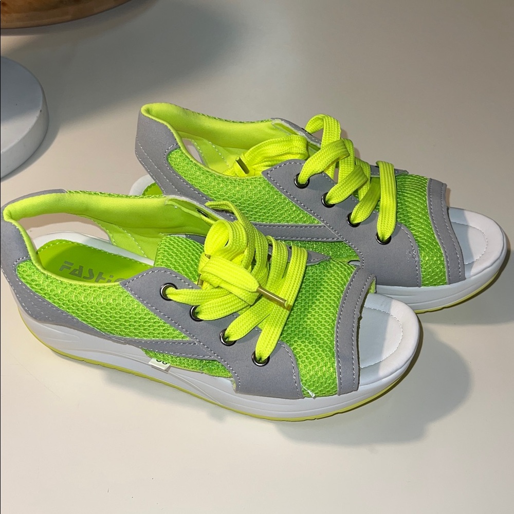 Kids Neon Green Mesh Sneaker with Gray Accents